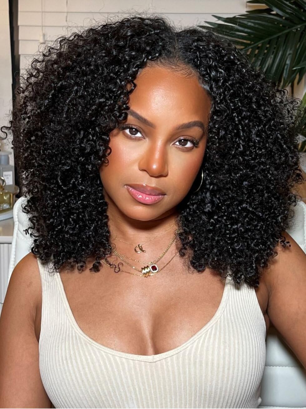 Unice Easicontour Kinky Curly V Part Wigs Human Hair Minimal Leave Out Brazilian Glueless U Part Human Hair Wig Beginner Friendl