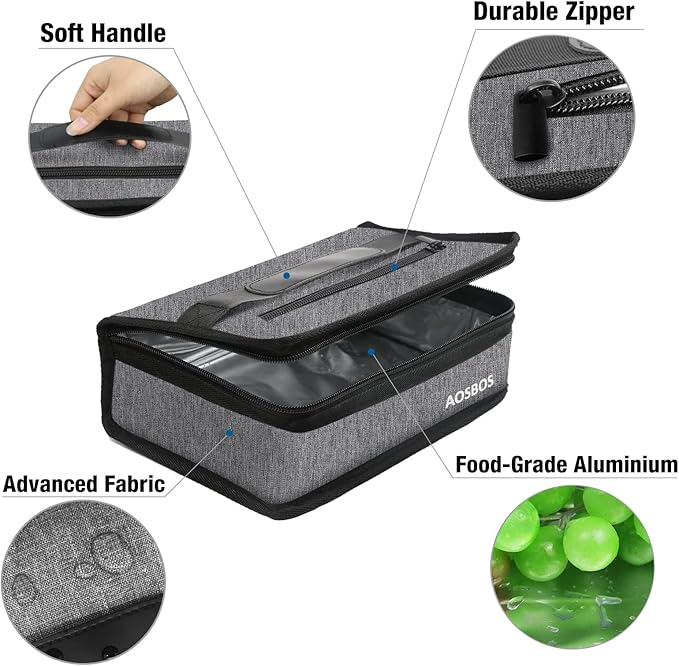 Aosbos Small Lunch Bag Insulated Lunch Box for Men Women Portable Mini Cooler Bags Compact Soft Lunch Tote Thermal Lunch Pail Lunchbox Reusable Meal Prep Container Grey