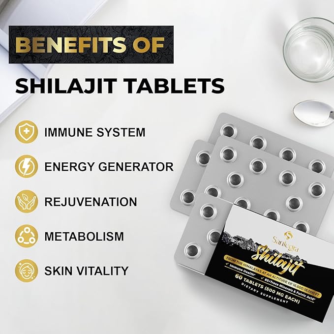 30,000 MG Shilajit Tablets, 100% Shilajit Pure Tablets 120 Counts - Shilajit Himalayan Organic Rich in Fulvic Acid & 85+ Trace Minerals, Shilajit Resin Supplement for Energy & Immune System