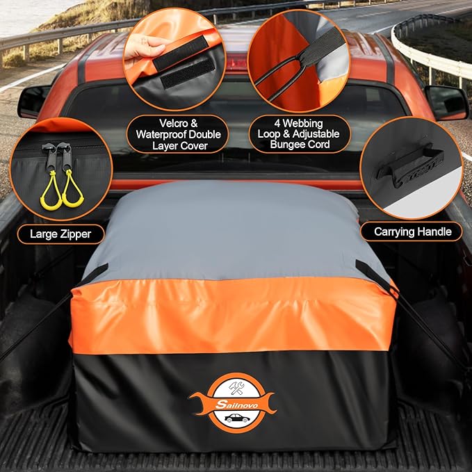 Sailnovo Truck Bed Cargo Bag, 26 Cubic ft 100% Waterproof Cargo Bag for Truck Bed, Heavy Duty PVC Truck Cargo Bag Fits Any Truck Size with 4 Stretch Cord, Packing Bag (50''x40''x22'')