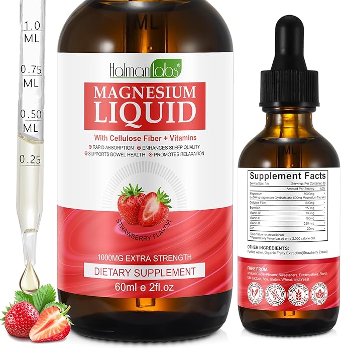 Magnesium Glycinate Liquid,Magnesium Glycinate Drops,High Absorption Magnesium Supplement with Cellulose Fiber, Bromelain,Vitamin B6,C,D Promotes Nerv,Relaxation,Sleep Support
