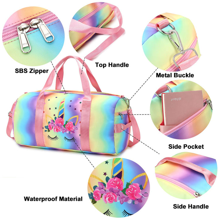 BLUBOON Duffle Bag Girls Kids Cute Gym Bag with Shoes Compartment & Wet Separation Waterproof Sports Overnight Travel Bag Dance Bag