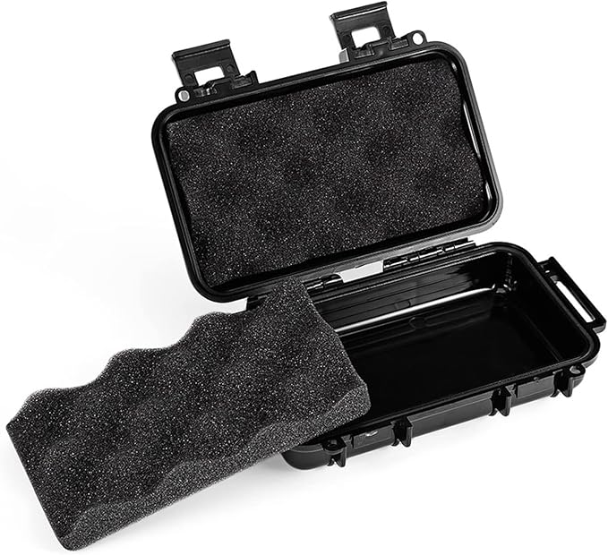 Dry Storage Box, Shockproof Waterproof Box with 2 U‑Shape Buckle, Plastic Storage Container for Cameras, Phones, Camping, Fishing, Hiking(Large-Black)