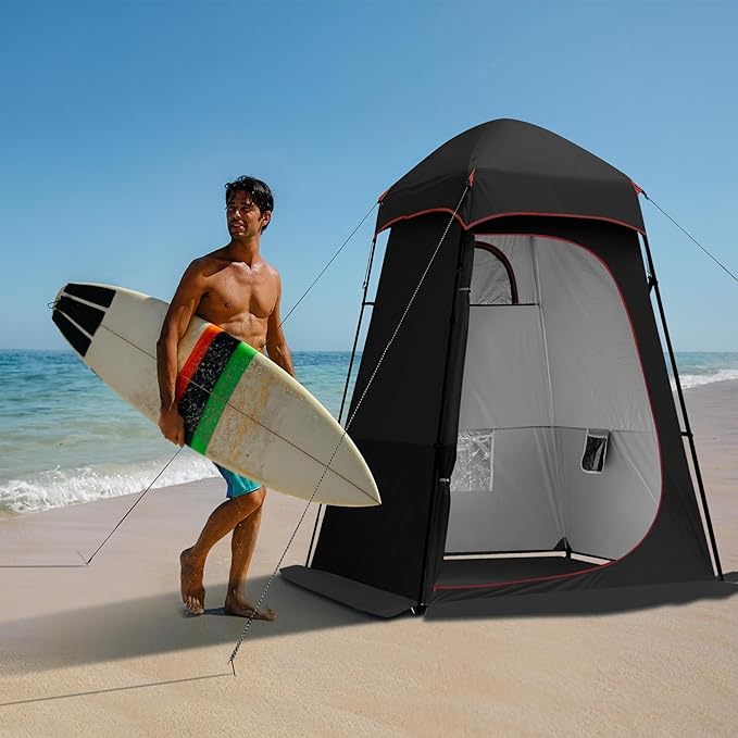 Camping Shower Tent, Oversize Pop Up Changing Tent, Portable Outdoor Bathroom Toilet Tent with Floor, Easy Set Up Privacy Shelter for Dressing, Hiking, Fishing, UPF50+
