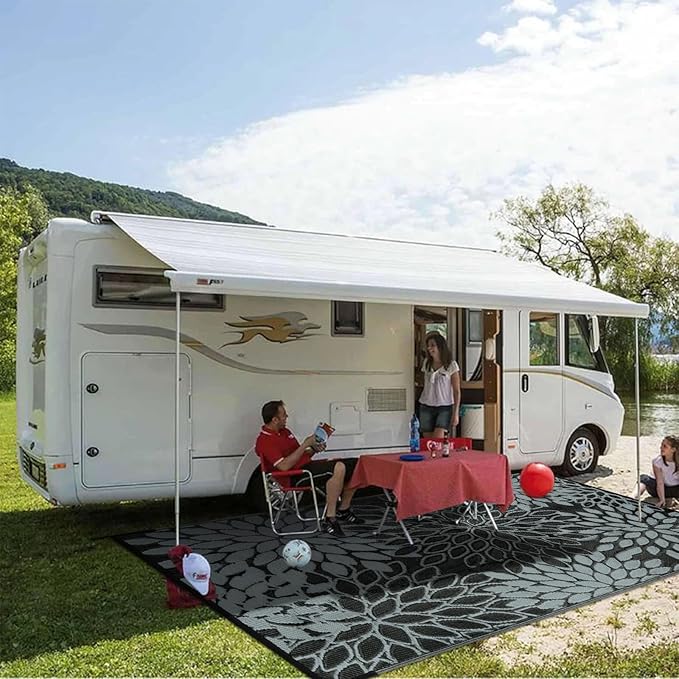 Anidaroel Patio Rugs Outdoor 9x12 Clearance Waterproof, Reversible Camping Rugs for Outside RV, Tropical Plastic Straw Outside Area Rugs for Camping, Backyard, Pool Deck, Trailer(9'x12')