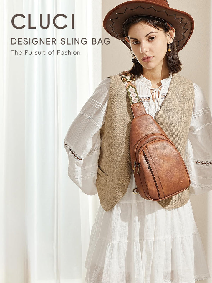 CLUCI Crossbody Bags for Women, Sling Bags for Women, Cross Body Bag for Woman, Leather Crossbody Bags for Women Sling Backpack Crossbody Bag Casual Daypack for Travel Brown