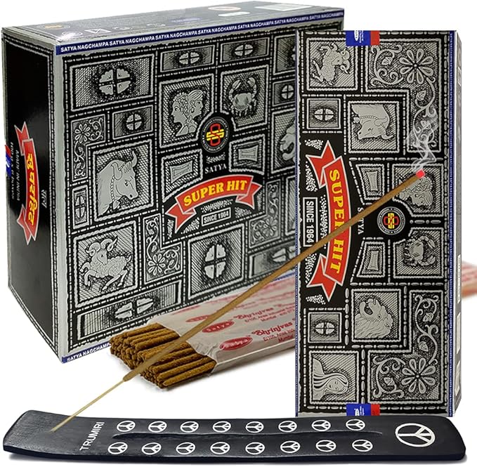 TRUMIRI Incense Stick Holder Bundle with Satya Super Hit 100g Incense Sticks - Pack of 6 (Approx 600 Sticks)