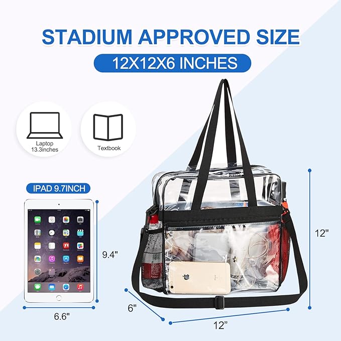 USPECLARE Clear Tote Stadium Approved, Security Travel & Gym Clear Bag for Work Sports Games Concerts