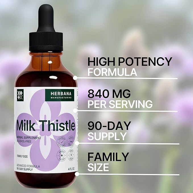 Milk Thistle 4 fl oz Liquid Extract - Natural Liver Support Drops - Cleanse and Detox Herbal Supplement - Silybum Marianum Tincture for Man & Woman - Family Size - High Potency - 90-Day Supply