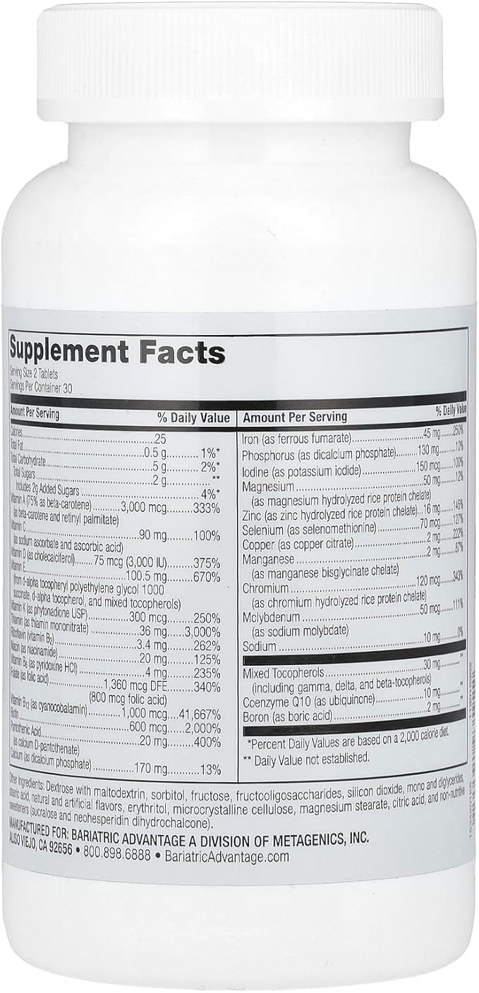 Bariatric Advantage Chewable Advanced Multi EA - High Potency Daily Multivitamin with Iron for Bariatric Surgery Patients - Mixed Fruit Flavor - 60 Count