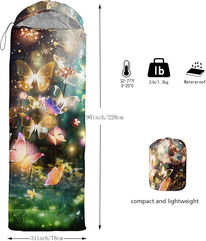 AILONEN Kids Floral Cat Camping Sleeping Bags,Lightweight & Waterproof,3 Season Warm & Cool Weather,Kawaii Kitten Sleeping Bags for Girls Adults,Travelling,Outdoors