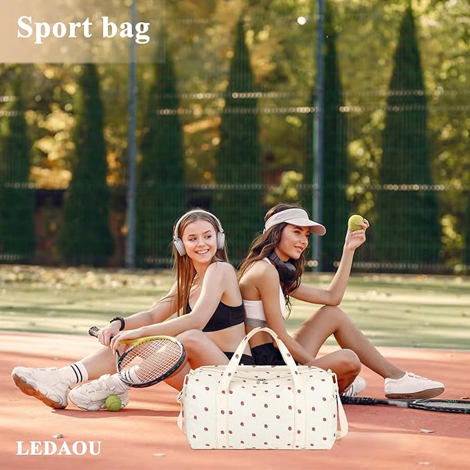 Gym Bag Sports Duffle Bag with Wet Pocket Weekender Overnight Bag with Waterproof Shoe Pouch and Air Hole for Girls Kids Women Travel Foldable Bag