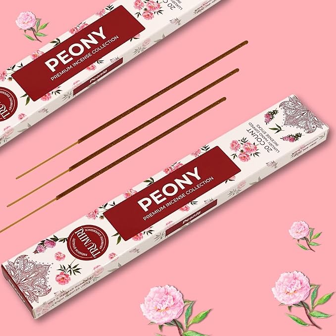 Peony Incense Sticks - Total 40 Insence-Sticks - Dual Pack of 20 Insense - Inciensos - Inscents - Natural Non Toxic Ingredients - Incents - Incence - Inscense - Insents