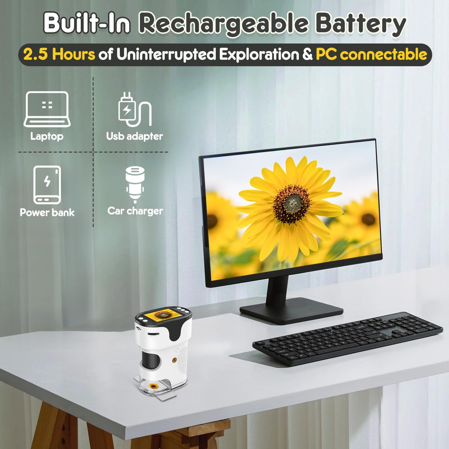 1000X Handheld Digital Microscope for Kids - 4K 2.0" Screen, Rechargeable Mini Labster Portable Pocket Scope, Includes Slides Kit - Science Gadget Edu Gift for Children Ages 4-12 (White)