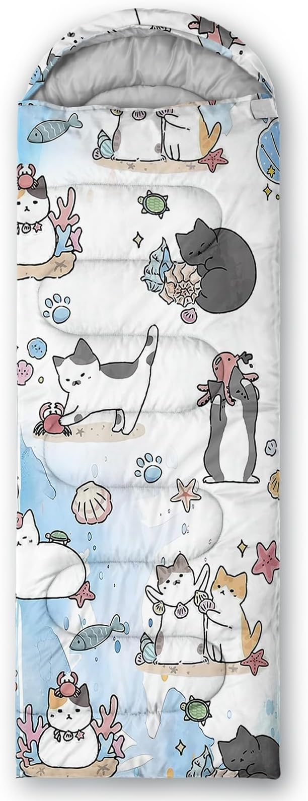 AILONEN Kids Floral Cat Camping Sleeping Bags,Lightweight & Waterproof,3 Season Warm & Cool Weather,Kawaii Kitten Sleeping Bags for Girls Adults,Travelling,Outdoors