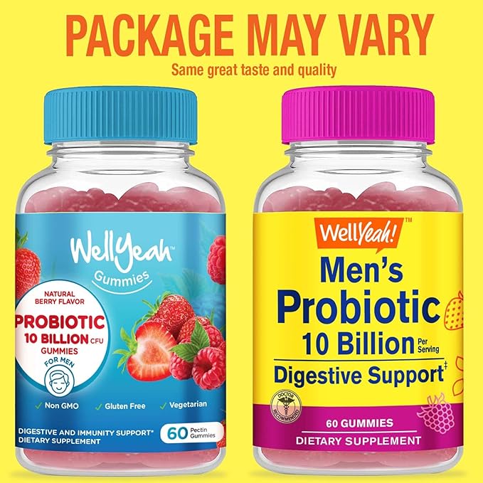 Melatonin 2.5mg + Probiotic Men 10B CFUs, Gummies Bundle - Great Tasting, Vitamin Supplement, Gluten Free, GMO Free, Chewable Gummy