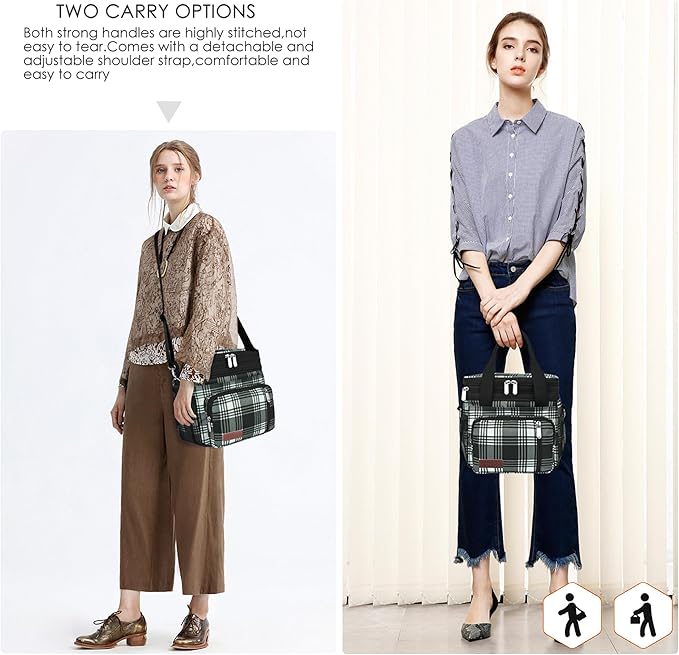 MIYCOO Lunch Bag & Lunch Box for Men Women Double Deck - Leakproof Insulated Soft Large Adult Lunch Cooler Bag for Work (Checkered Black and White,15L)