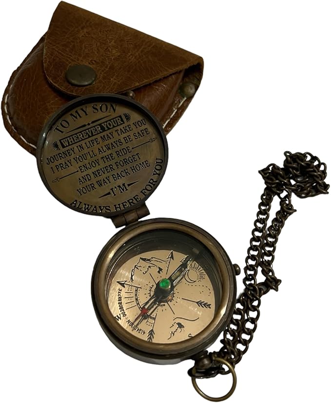 Antique Brass Compass with Detachable Chain & Carrying Case – Vintage Nautical Navigation Tool for Outdoor Hiking, Survival, and Travel – Gift for Collectors and Adventurers