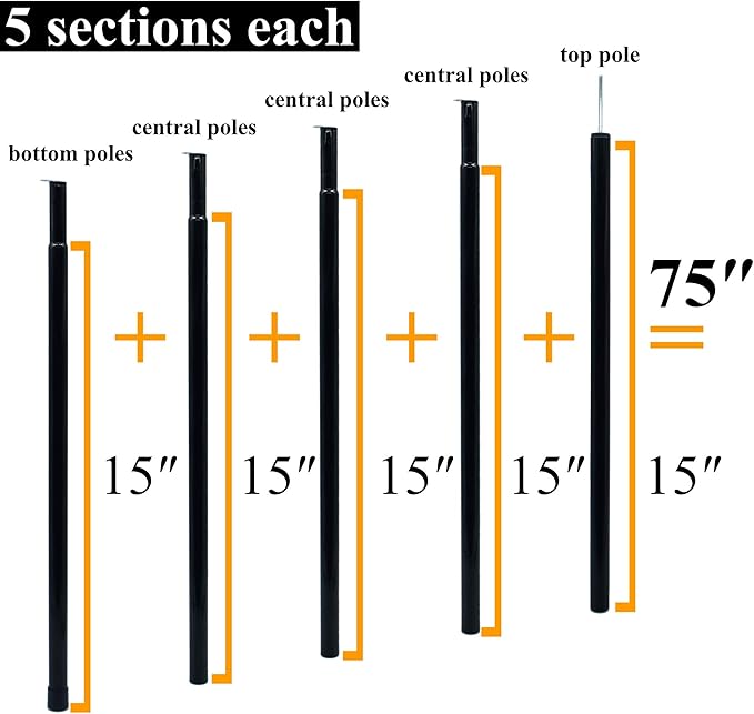 Adjustable Tent Poles Steel Rods for Tarp Canopy Camping Replacement Set of 2 (Black)