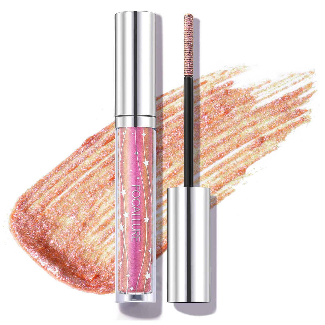 FOCALLURE Star Drifter Glitter Mascara,Define Long Lasting Curling Eyelashes,Lightweight & Dries Quickly,Soft Gel Formula Mascara Create a Subtle Shimmer Look to your Eyelashes,PK01 PINK PLANET