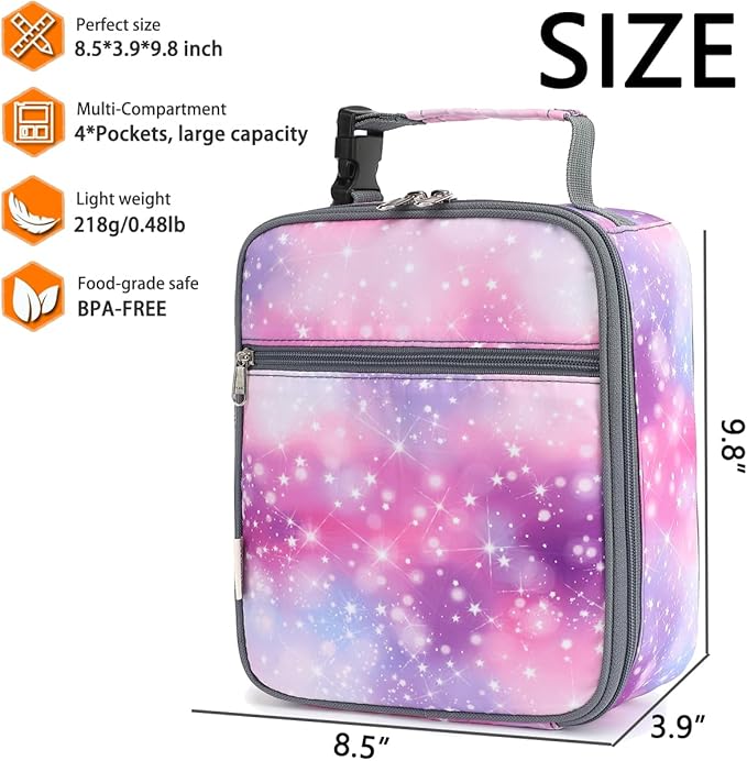 Lunch Box for Kids Boys Girls Men Women, Insulated Small Soft Cooler Lunch Bag Kit for School Work Picnic Travel - Reusable Portable lunchbox,Galaxy