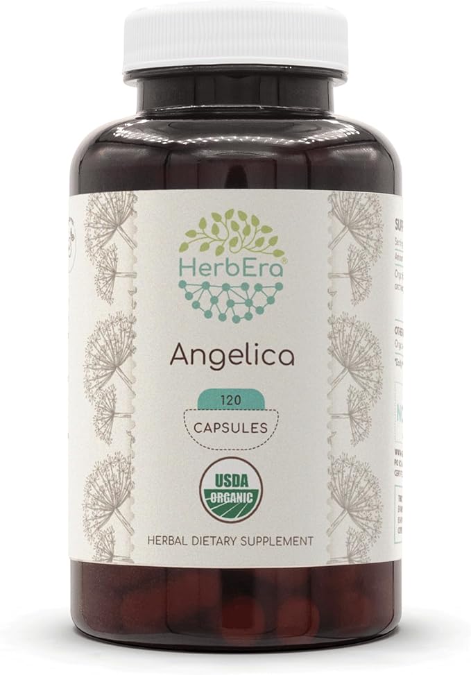 Angelica USDA Organic 120 Capsules | Natural Herbal Supplement | Certified Organic Vegetarian Capsules and Organic Angelica (Angelica archangelica) Dried Root (120 Capsules)