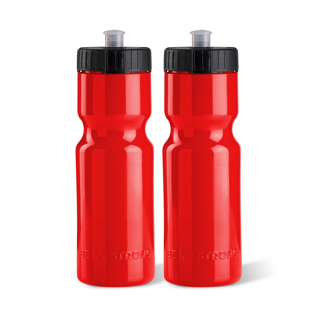 50 Strong Sports Squeeze Water Bottle 2 Pack – 22 oz. BPA Free Easy Open Push/Pull Cap – USA Made (Red)