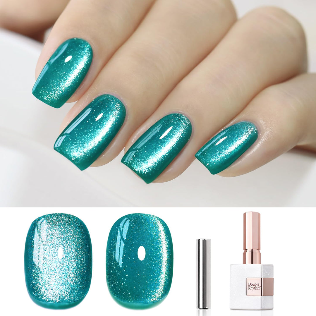 Double Rhythm 0.5 OZ Cat Eye Gel Polish with Magnet 15ML Holographic Glitter Shimmer Translucent Jelly Color Magnetic Nail Polish Salon DIY at Home (MC1027)