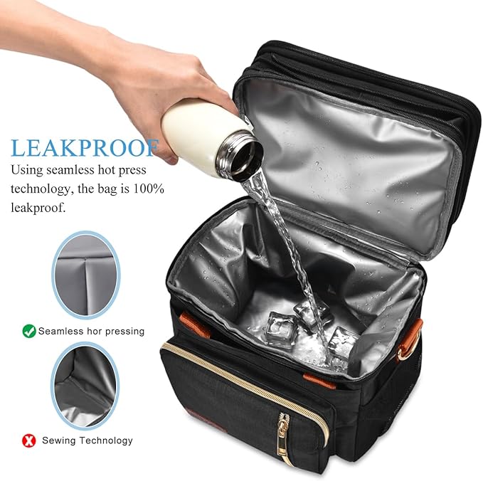 MIYCOO Lunch Bag & Lunch Box for Women Men Double Deck - Leakproof Insulated Soft Large Adult Lunch Cooler Bag for Work Black Orange