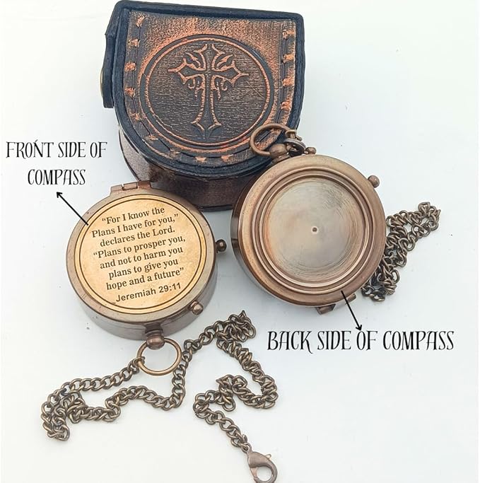 For I Know The Plans I Have For You, Jeremiah 29:11, Solid Brass Directional Engraved Compass, Baptism Gifts for Boys Girls, First Communion, Christian Gifts for Men, First Confirmation Gifts for Boys