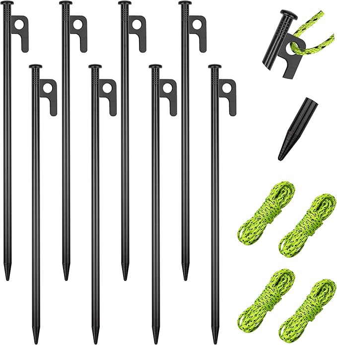 8 Pack Tent Stakes Heavy Duty Metal Tent Pegs for Camping Steel Tent Stakes 12 inch Unbreakable and Inflexible