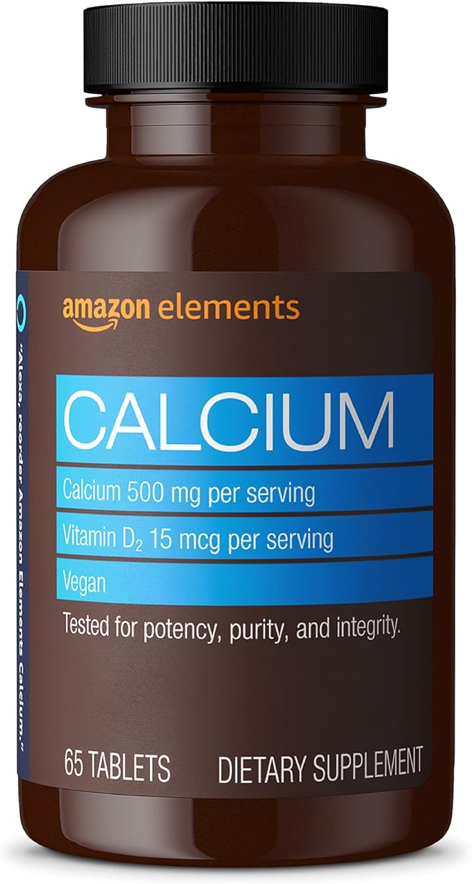 Amazon Elements - Calcium, plus Vitamin D2, 65 Tablets (2 month supply) (Packaging may vary), Calcium Supplements