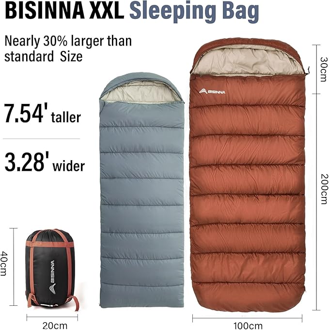 BISINNA XXL Sleeping Bag(90.55"x39.37") for Big and Tall Adults,3-4 Seasons Plus Size Warm and Comfortable Waterproof Lightweight Sleeping Bag Great for Camping Backpacking Hiking Indoor & Outdoor