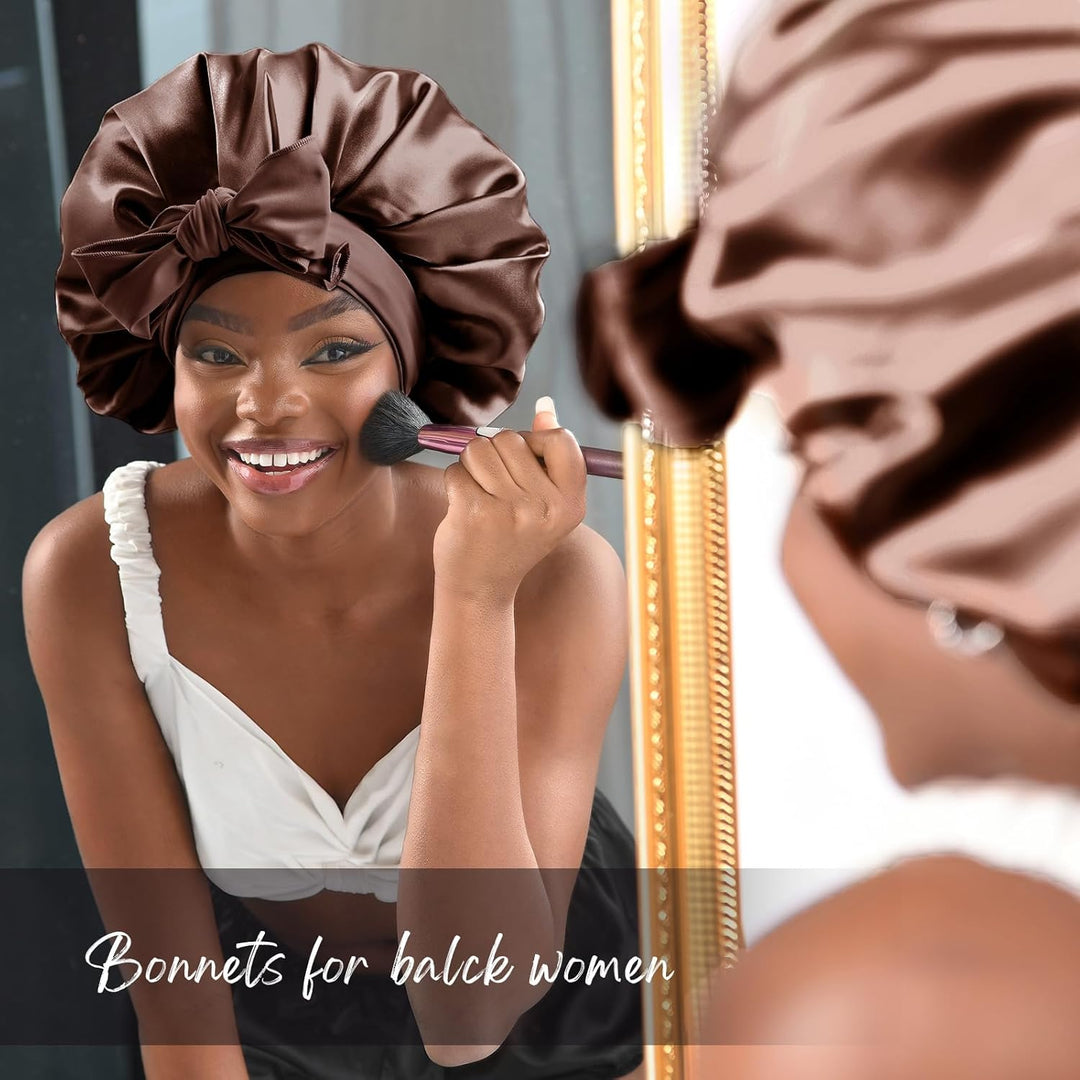 Silk Sleeping Bonnet for Women | Double Layer Satin Lined | Burgundy