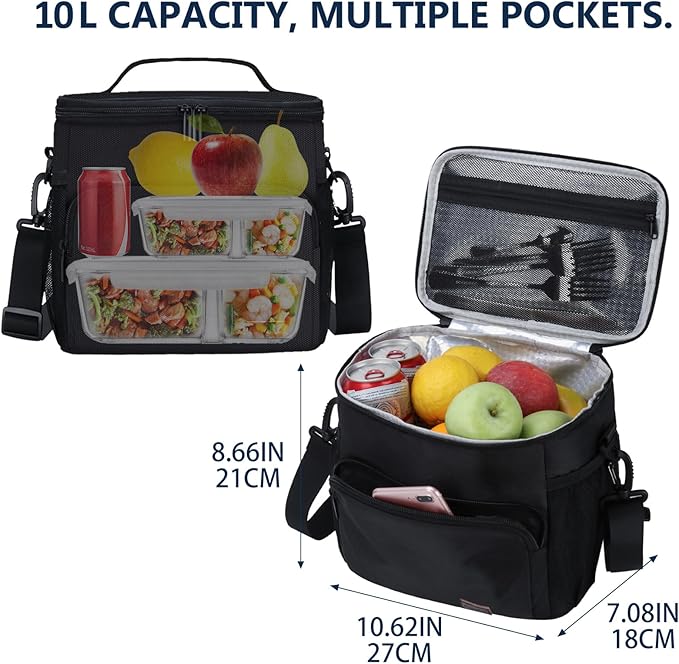 Gloppie Lunch Box for Men Women Insulated Lunch Bag Reusable Lunch Cooler Bag, Black
