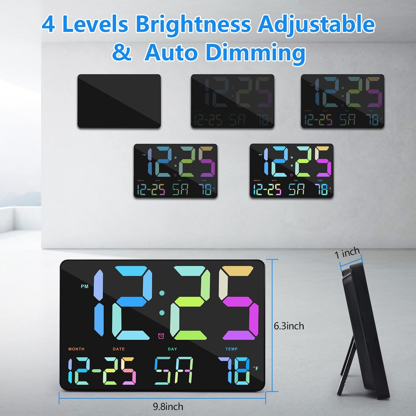 11.5" Digital Clock Wall Clock, Large Digital Wall Clock with Remote Control, Digital Alarm Clock with Date, Day, Temperature, Colour Figures,12/24H, Wall Clocks for Living Room Office School Gym