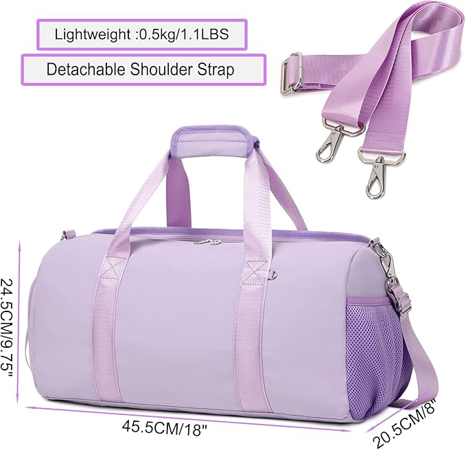 Dance Bag for Girls Sports Duffel for Girls Teen Duffle Bag Girls Weekender Bag Girls Overnight Bag Teen Gym Bag Travel Ballet Bags Yoga Bags Cheer Bag with Shoe Compartments（Purple）