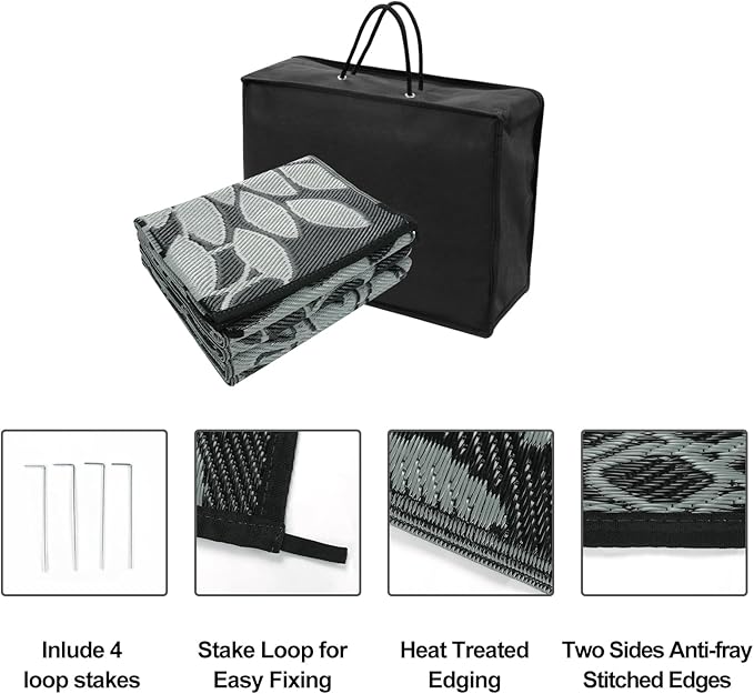 Anidaroel Outdoor Rugs 8x10ft for Patios Clearance Waterproof, Reversible Tropical Plastic Straw Camping Mat Outside Rug, Large Outdoor Area Rug for RV, Porch, Deck, Balcony, Picnic(8'x10')