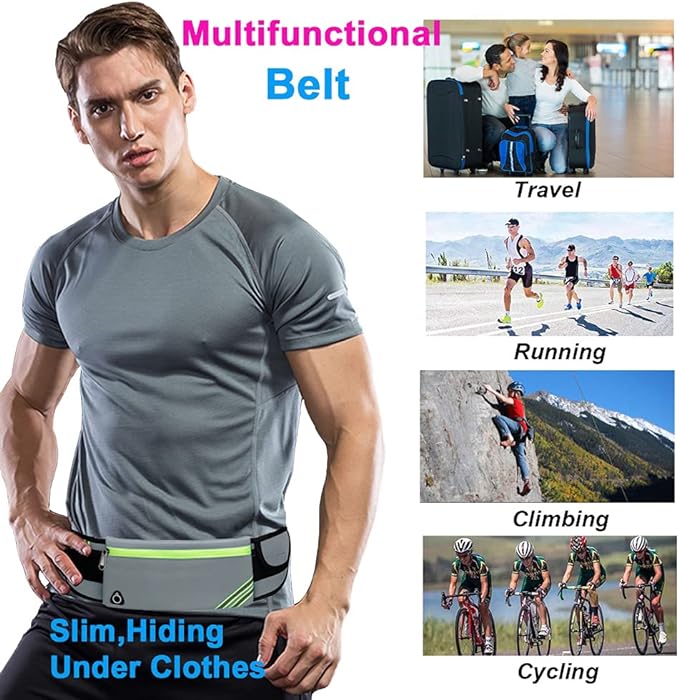 Running Belt Waist Pack Bag Fanny Pack for Phone Men Women,Thin Runners Pouch Belt for Hiking Walking Sports Cycling Traveling Money Belt,Phone Carrier Waistband for Wallet Gray