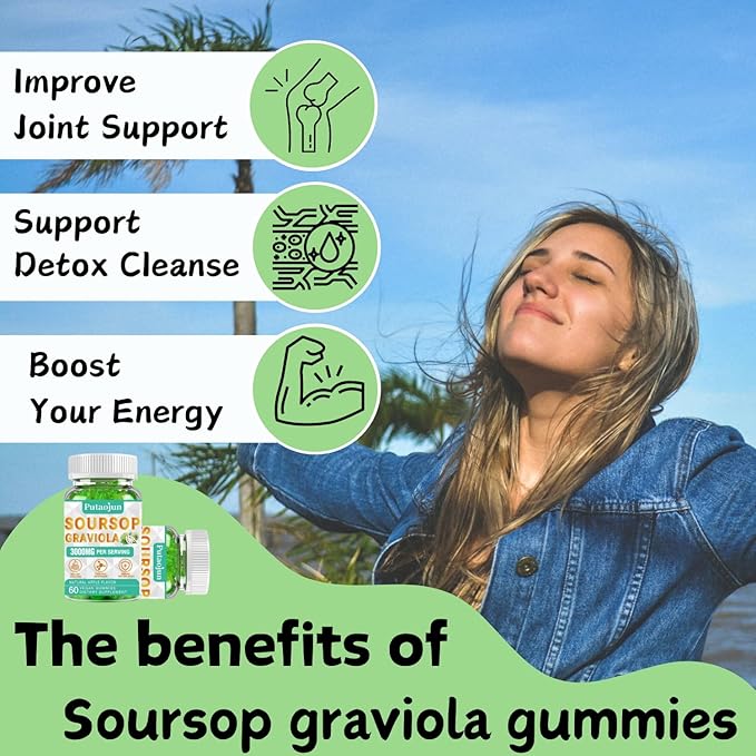 Soursop Graviola Extract 2000 MG | Soursop Leaves Extract | Soursop Gummies Healthy & Soursop Fruit for Adults | Non-GMO | Vegan, 60 Gummies