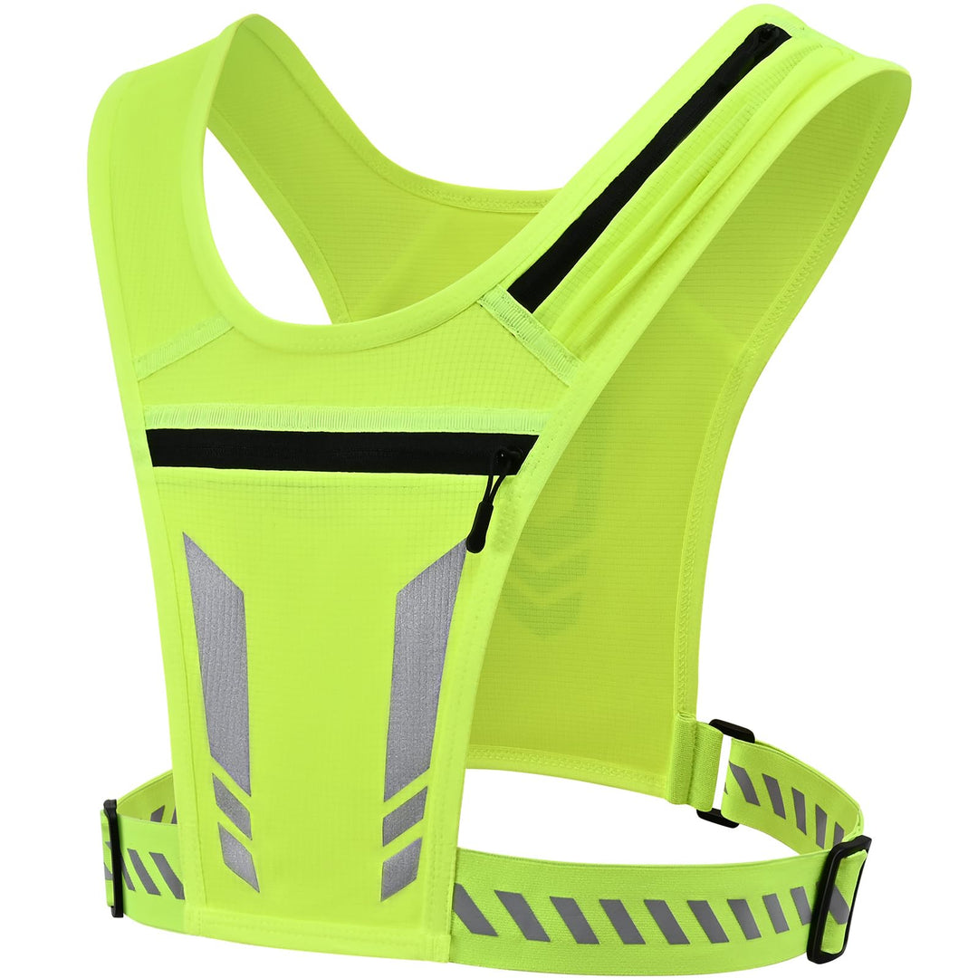 Reflective Vest Chest Phone Holder, Adjustable Hydration Training Workout Gear for Nighttime Running Biking Motorcycle Dog Walking (Fluorescent Green)