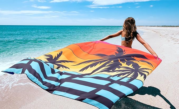 Beach Blanket Waterproof Sandproof Beach Mat 79" X 83" /10'x9'for 2-8 Adults Quick Drying Outdoor Picnic Mat Beach Accessories for Travel, Camping, Hiking