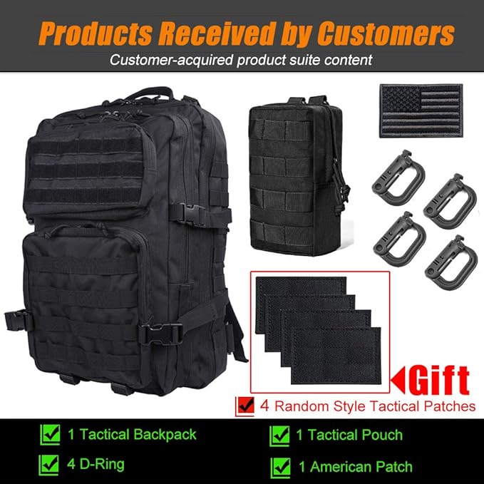 Military Tactical Backpack 45L Large Tactical Backpack for Men, Hiking Rucksack With Bottle Holder