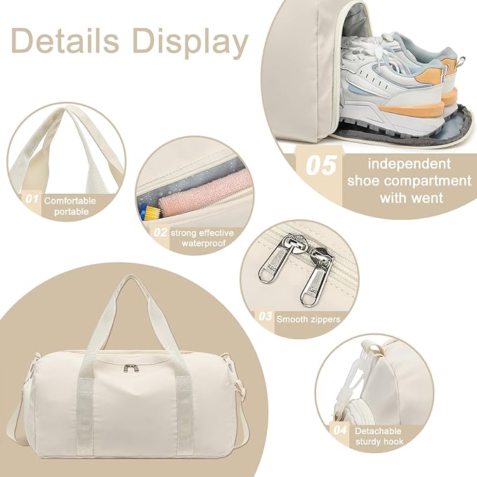 Weekender Duffel Sport Gym Bag Women Girls Travel duffle Bags with Shoe Compartment Wet Pocket