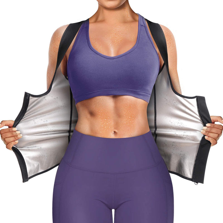 Junlan Sauna Suit for Women Waist Trainer Vest for Women Sweat Tank Top Shaper for Women with Zipper (Black, Small)