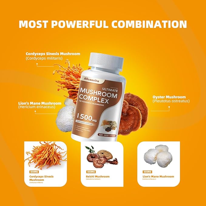 Mushroom Complex Supplement 120 Capsules - Brain, Energy, Focus Pills