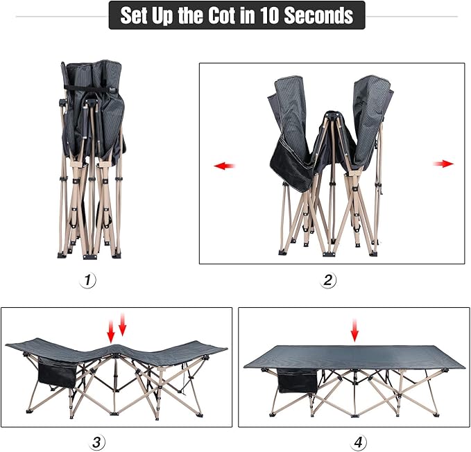 REDCAMP Oversized Camping Cots for Adults 500lbs, 33.5'' Extra Wide Tall Sleeping Cots Heavy Duty, XL Cots Portable for Outdoor Indoor Office, Dark Grey
