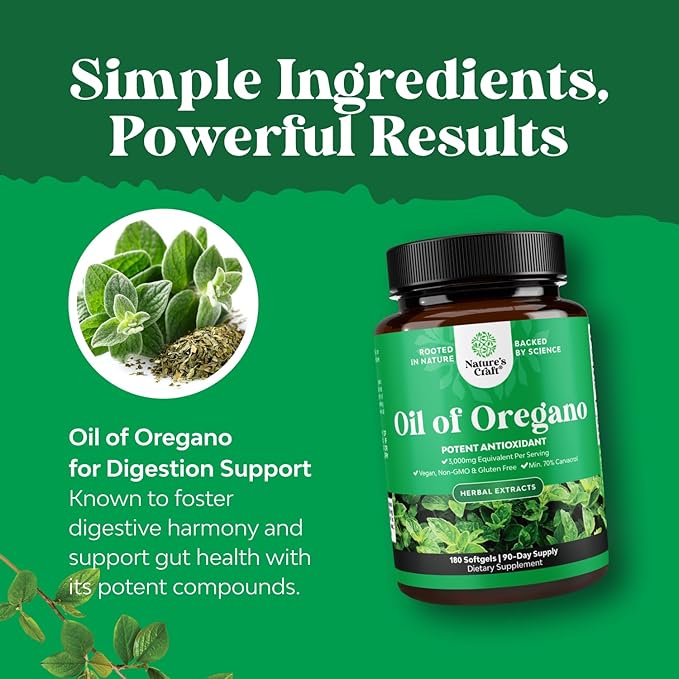 Wild Oregano Oil Softgels - Super Concentrated Softgels Oil of Oregano with Carvacrol 70% for Digestion & Immune Support - Herbal Supplements for Intestine Cleanse, Body Detox & Repair - 120 Ct
