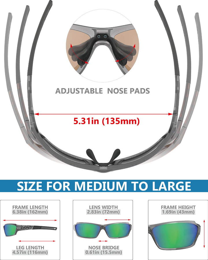 QOOL TIMES Living out your Sunglasses Polarized Men Women Green REVO UV400 Medium-Large Fishing