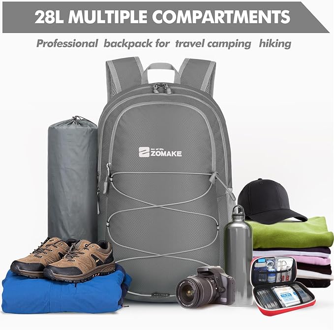 ZOMAKE Lightweight Packable Backpack 28L, Foldable Backpacks Water Resistant Collapsible Day Bag Light Daypack for Hiking
